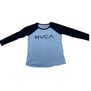 RVCA Women’s Baseball Ringer Tee Gray and Black 3/4 Sleeves